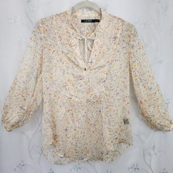 Lauren Ralph Lauren Tops - Ralph Lauren Sheer Floral Peach Tunic Style Blouse